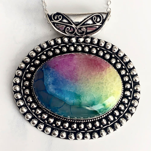 Silver Rainbow Solar Quartz Necklace