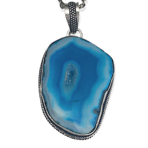 Silver Bright Blue Geode Necklace