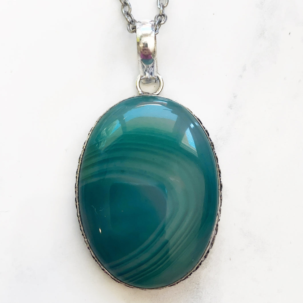 Silver Green Agate Necklace