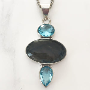 Silver Blue Topaz + Labradorite Necklace