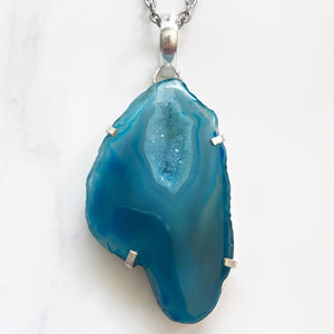 Silver Turquoise Geode Necklace