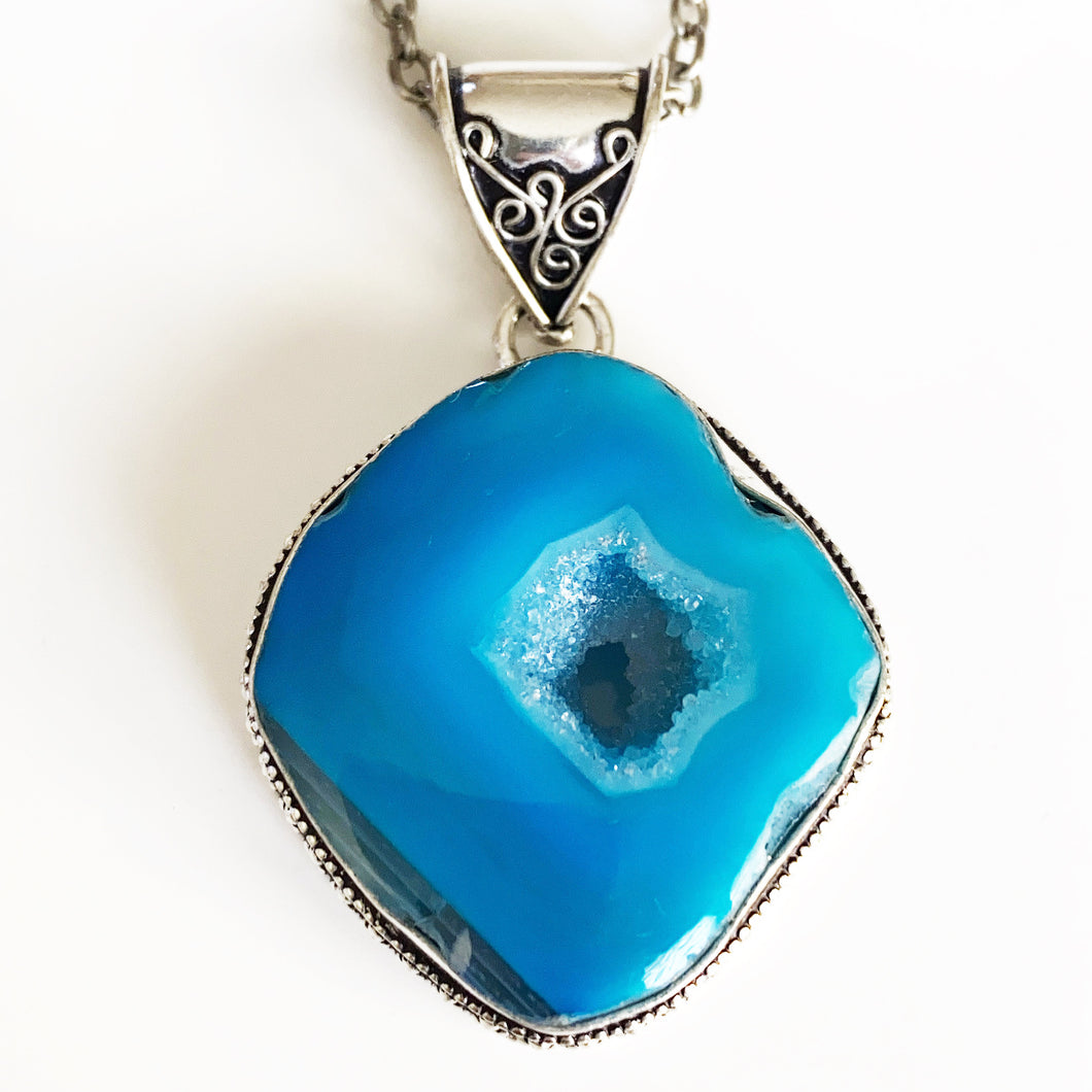 Silver Turquoise Geode Necklace