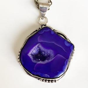 Silver Purple Geode Necklace