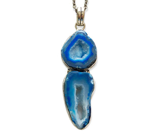 Silver Double Blue Geode Necklace