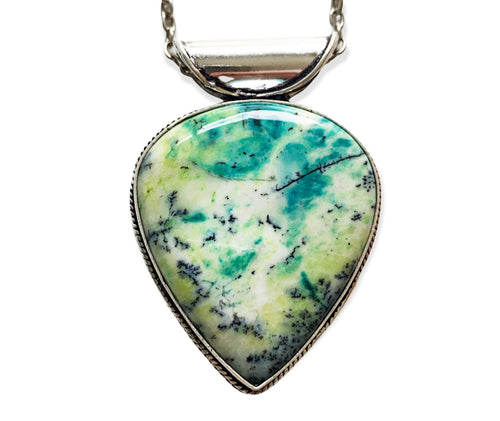 Silver Lime Dendritic Opal Necklace