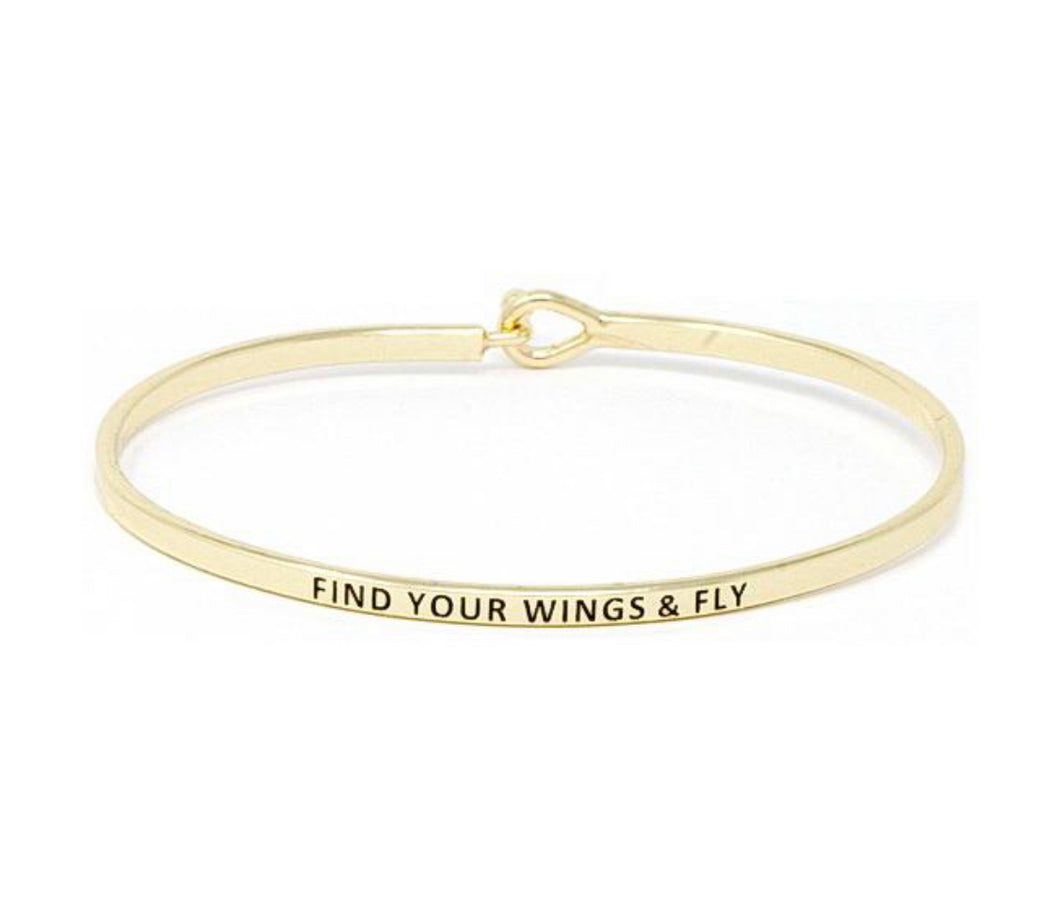 Gold Find Your Wings & Fly Hook Bangle Bracelets