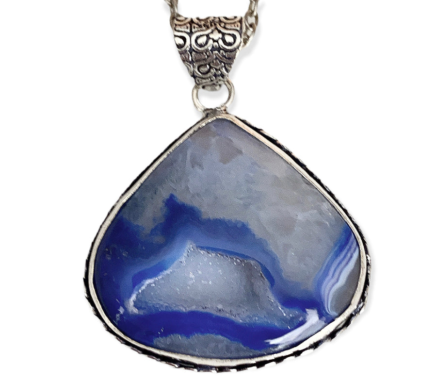 Silver Blue Geode Necklace