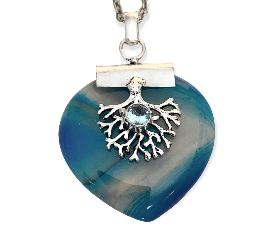 Silver Blue Agate + Blue Quartz Coral Necklace