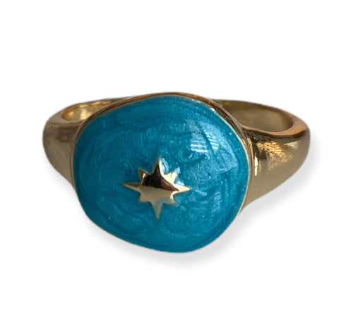 Gold Turquoise Star Ring