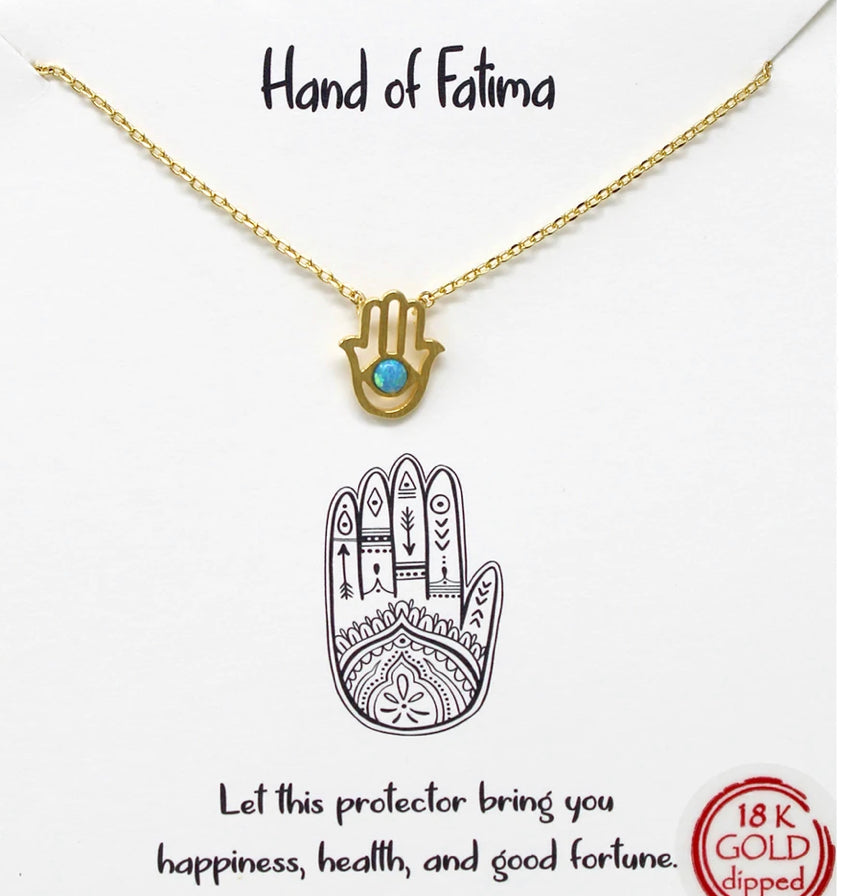 Gold Hand of Fatima Opal Necklace