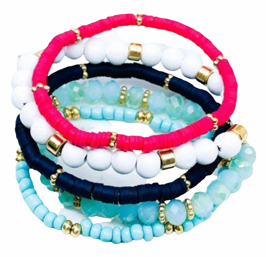 Hot Pink, Navy, Turquoise + White Bracelet Stack